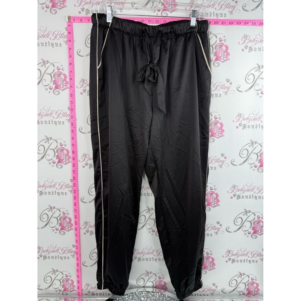 Ashley Graham pants shiny Black Elastic Waist Jogger Pants with Contrast Trim